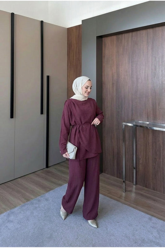 Vual Astarlı Omzu Şallı Pantolon Takım