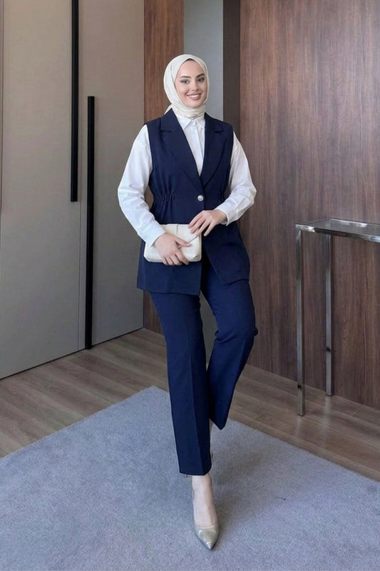 Kruvaze Yaka Ceket Pantolon Takım