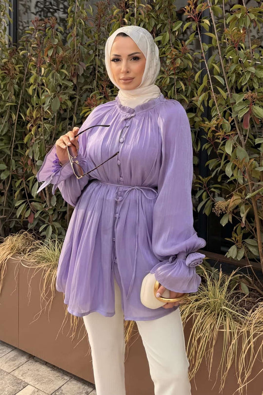 Kolları Gül Detaylı Organze Tunik