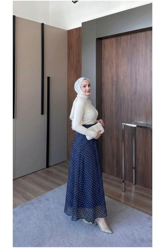 Puantiye Desenli Astarlı Tül Etek