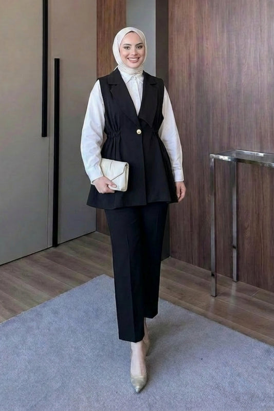 Kruvaze Yaka Ceket Pantolon Takım
