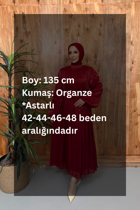 Büyük Beden Beli Kuşaklı Abiye Elbise Bordo