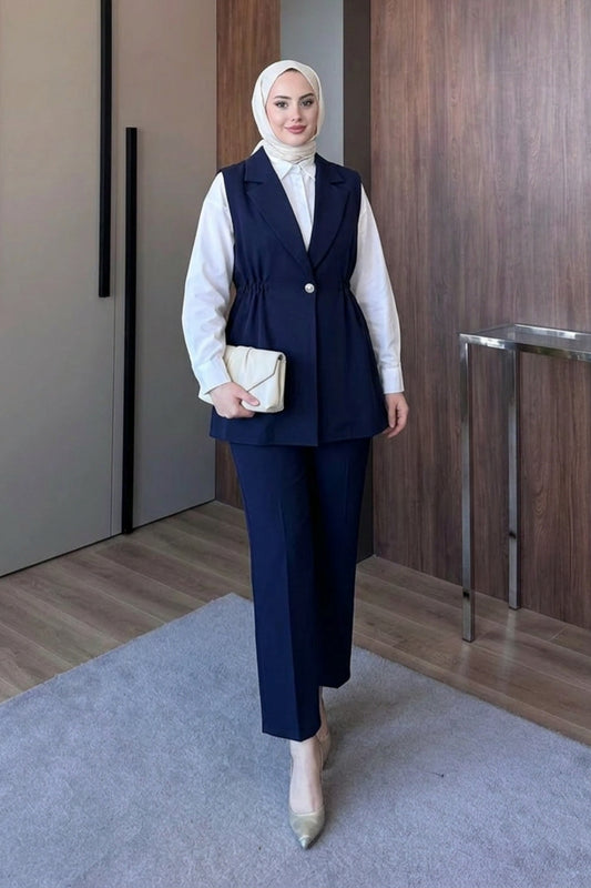 Kruvaze Yaka Ceket Pantolon Takım