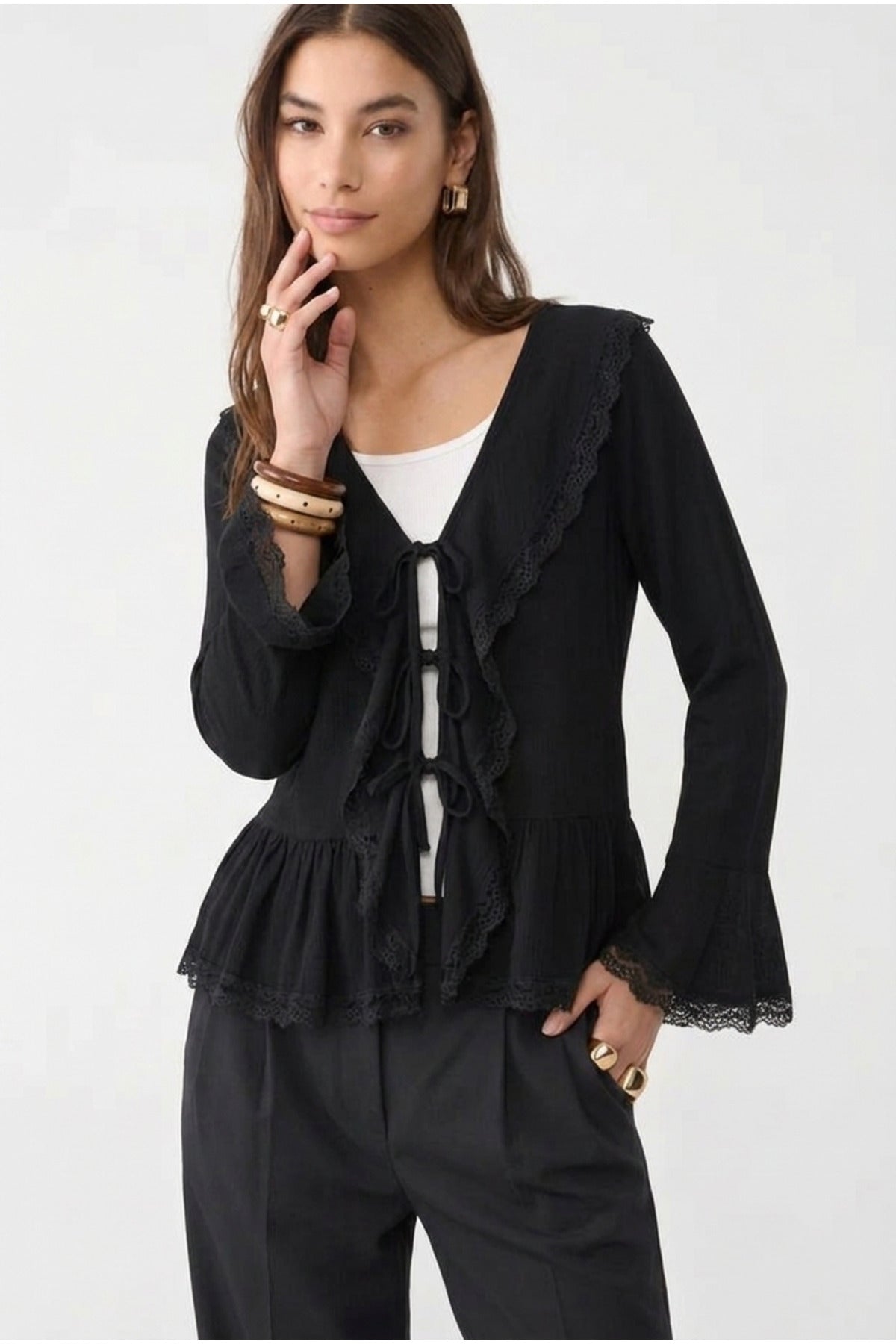 Dantel Detaylı Bağlamalı Kimono
