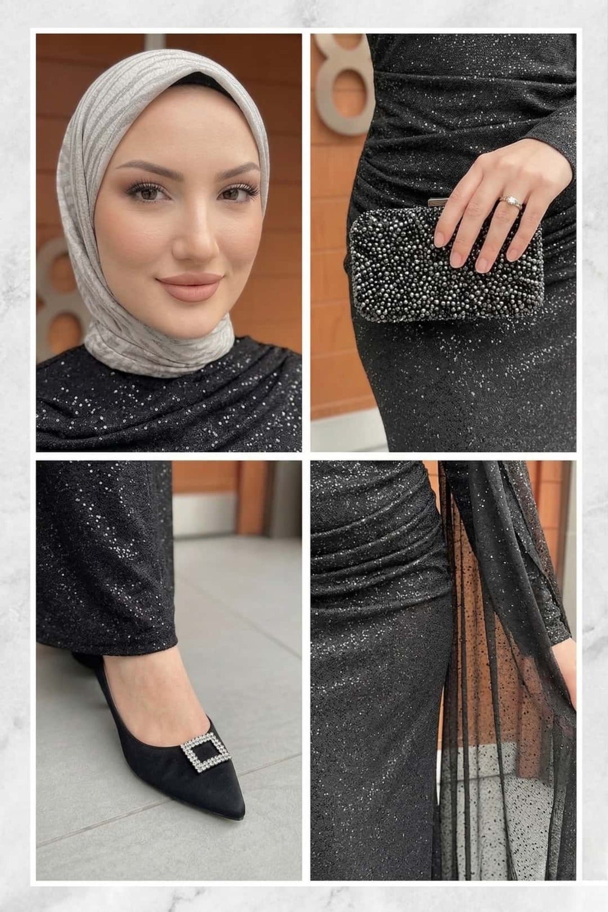 Karmen Pelerinli Işıltılı Abiye