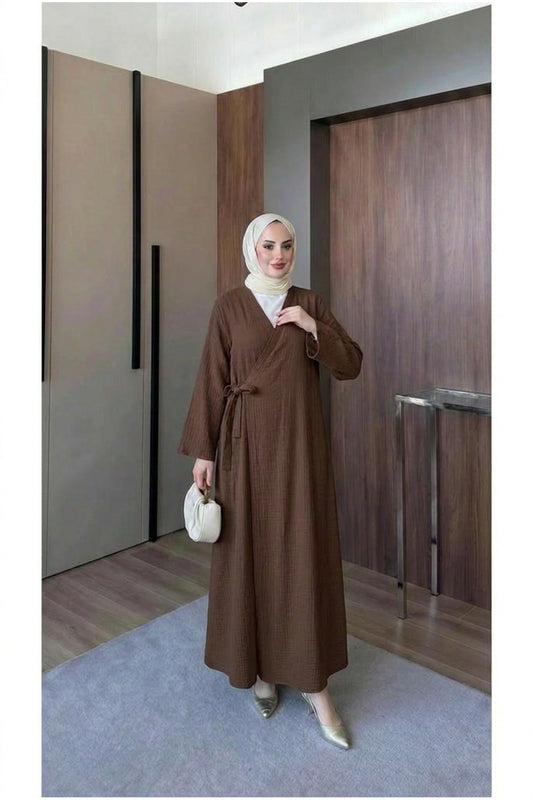 Müslin Uzun Önden Bağlamalı Kimono