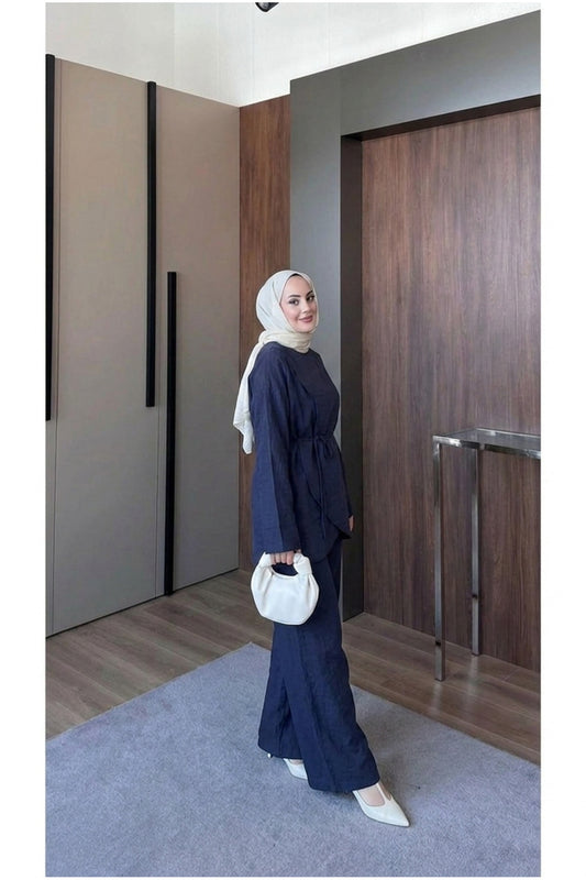 Vual Astarlı Omzu Şallı Pantolon Takım