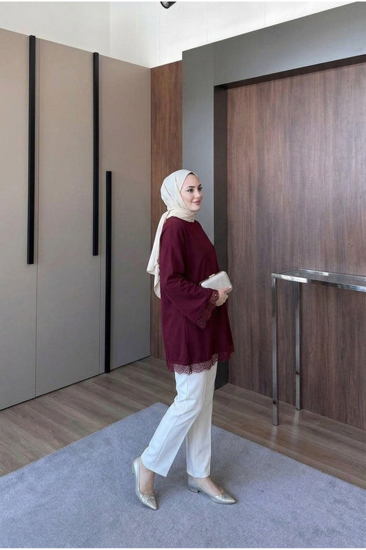 Dantel Detaylı Geniş Kol Bluz