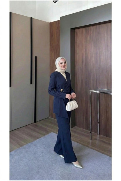 Kemer Detaylı Ceket Pantolon Takım