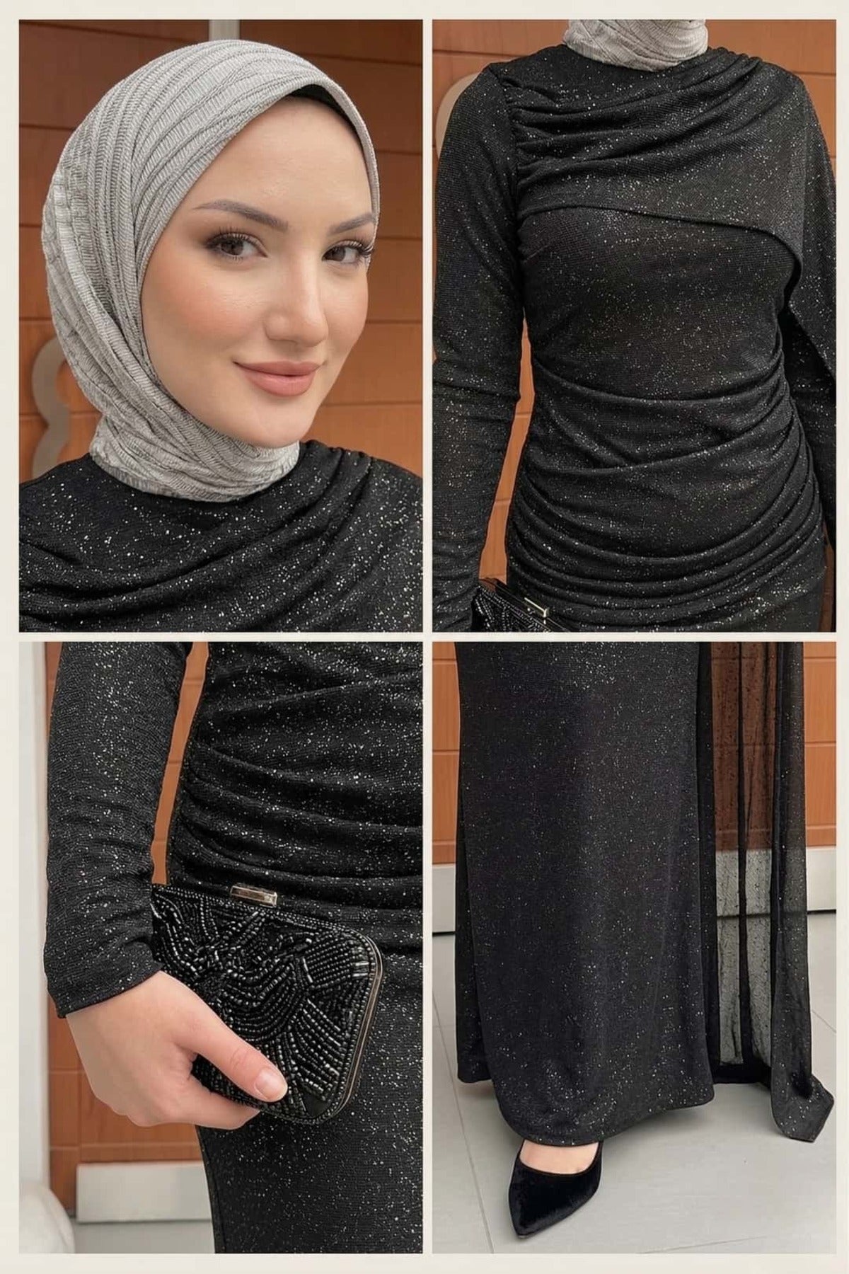 Karmen Pelerinli Işıltılı Abiye