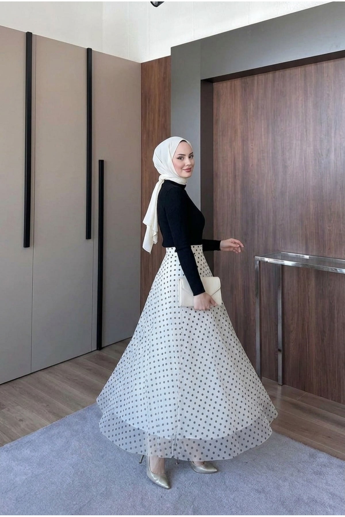 Puantiye Desenli Astarlı Tül Etek