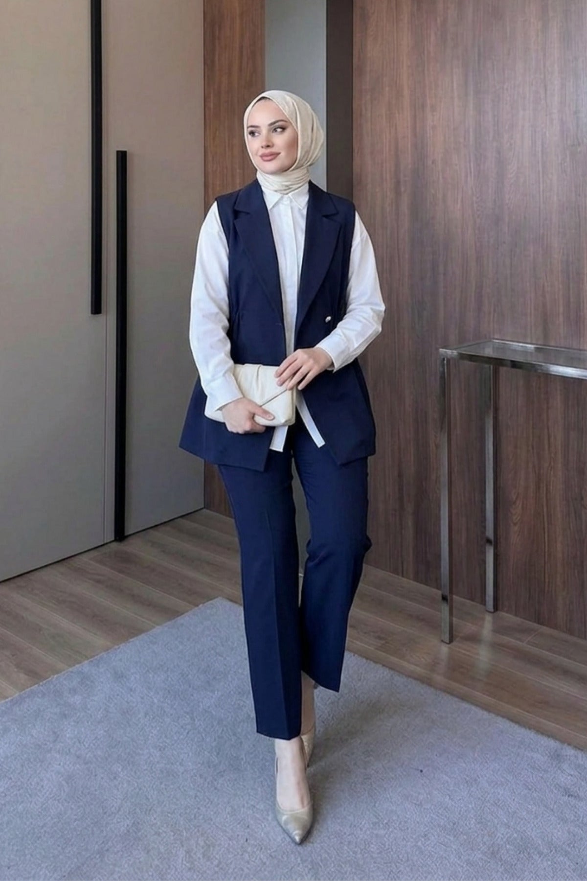 Kruvaze Yaka Ceket Pantolon Takım