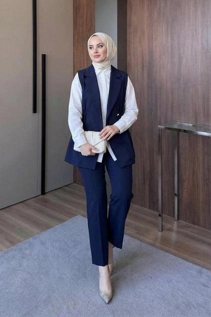 Kruvaze Yaka Ceket Pantolon Takım