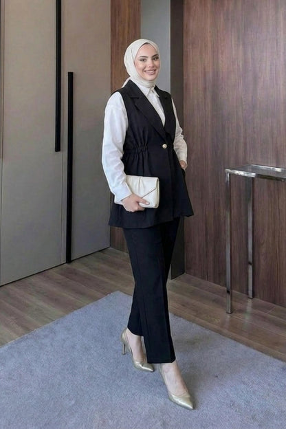 Kruvaze Yaka Ceket Pantolon Takım