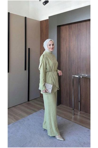 Vual Astarlı Omzu Şallı Pantolon Takım