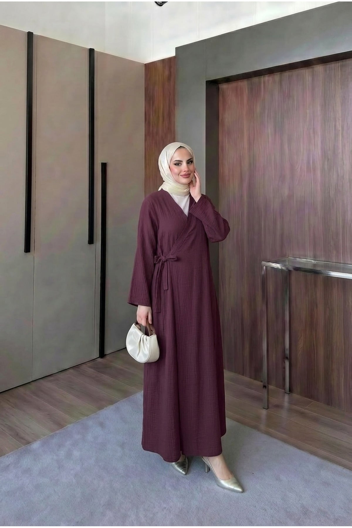 Müslin Uzun Önden Bağlamalı Kimono