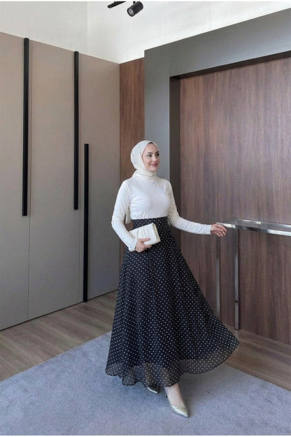 Puantiye Desenli Astarlı Tül Etek