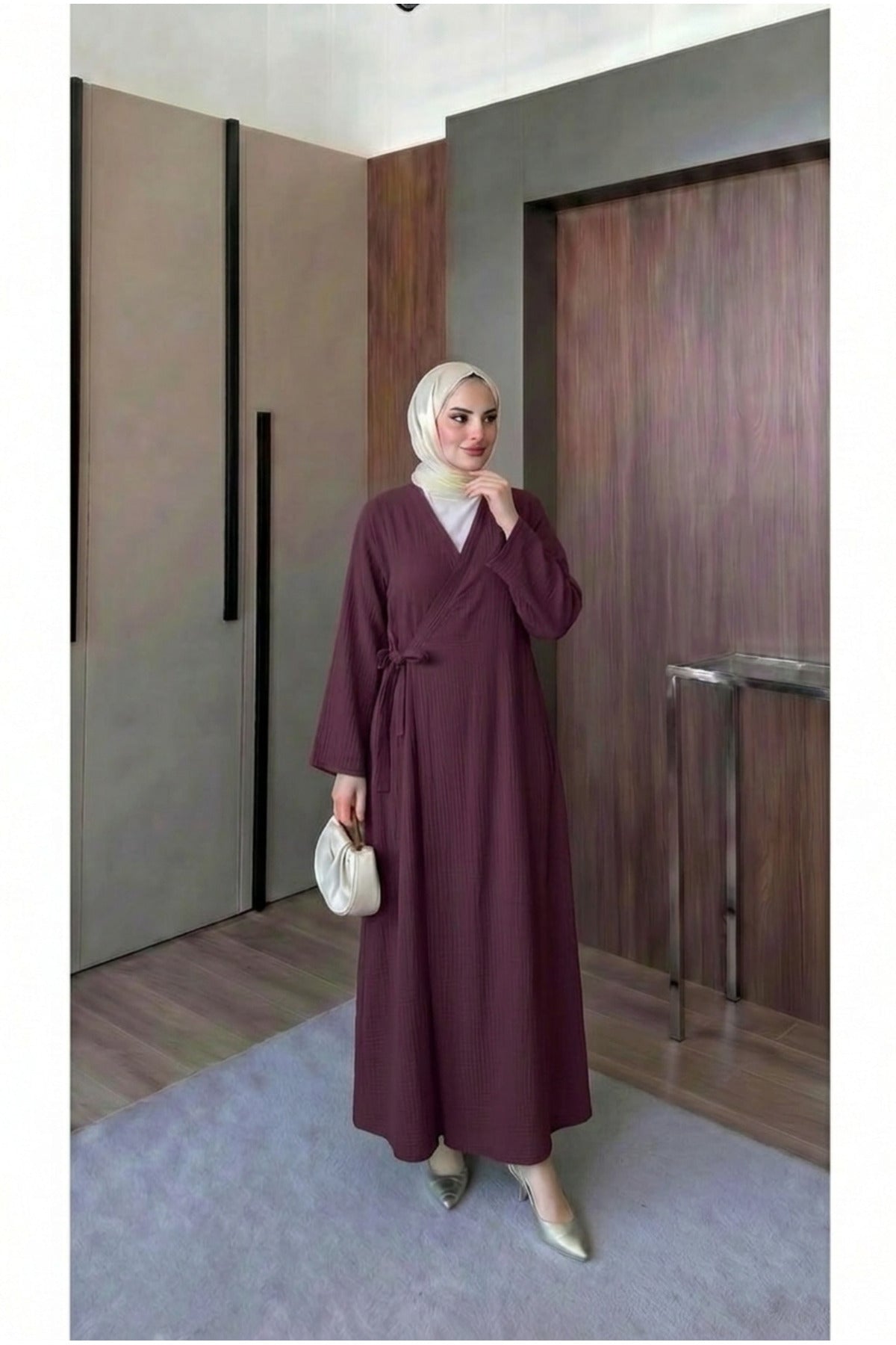 Müslin Uzun Önden Bağlamalı Kimono