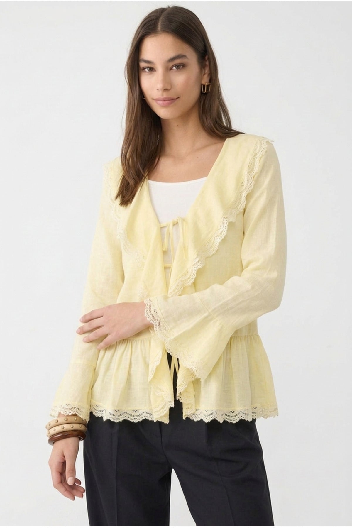 Dantel Detaylı Bağlamalı Kimono