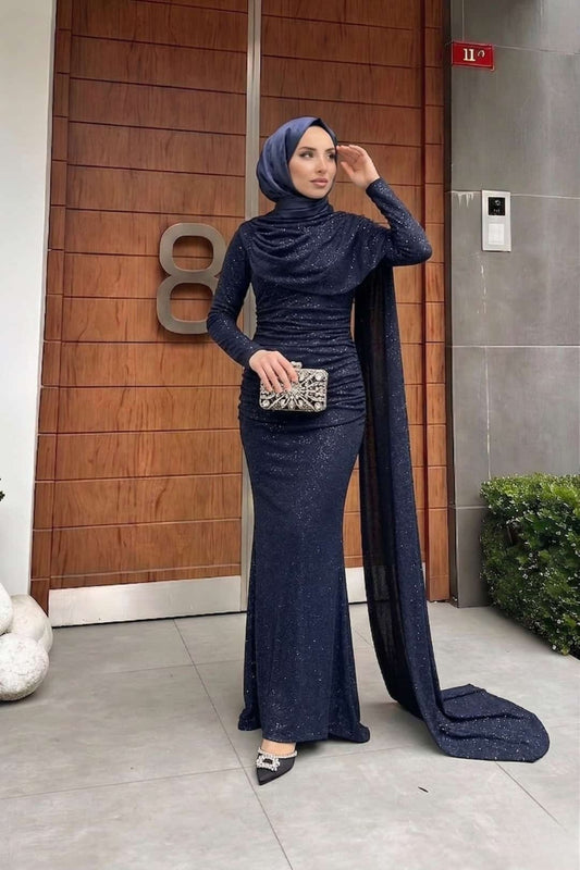 Karmen Pelerinli Işıltılı Abiye