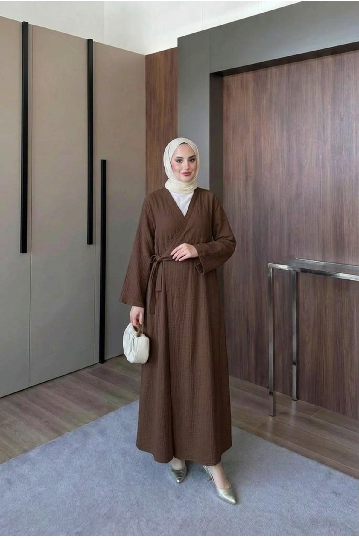 Müslin Uzun Önden Bağlamalı Kimono