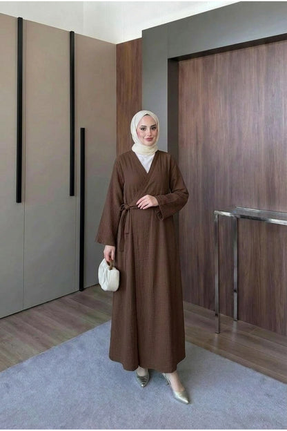 Müslin Uzun Önden Bağlamalı Kimono