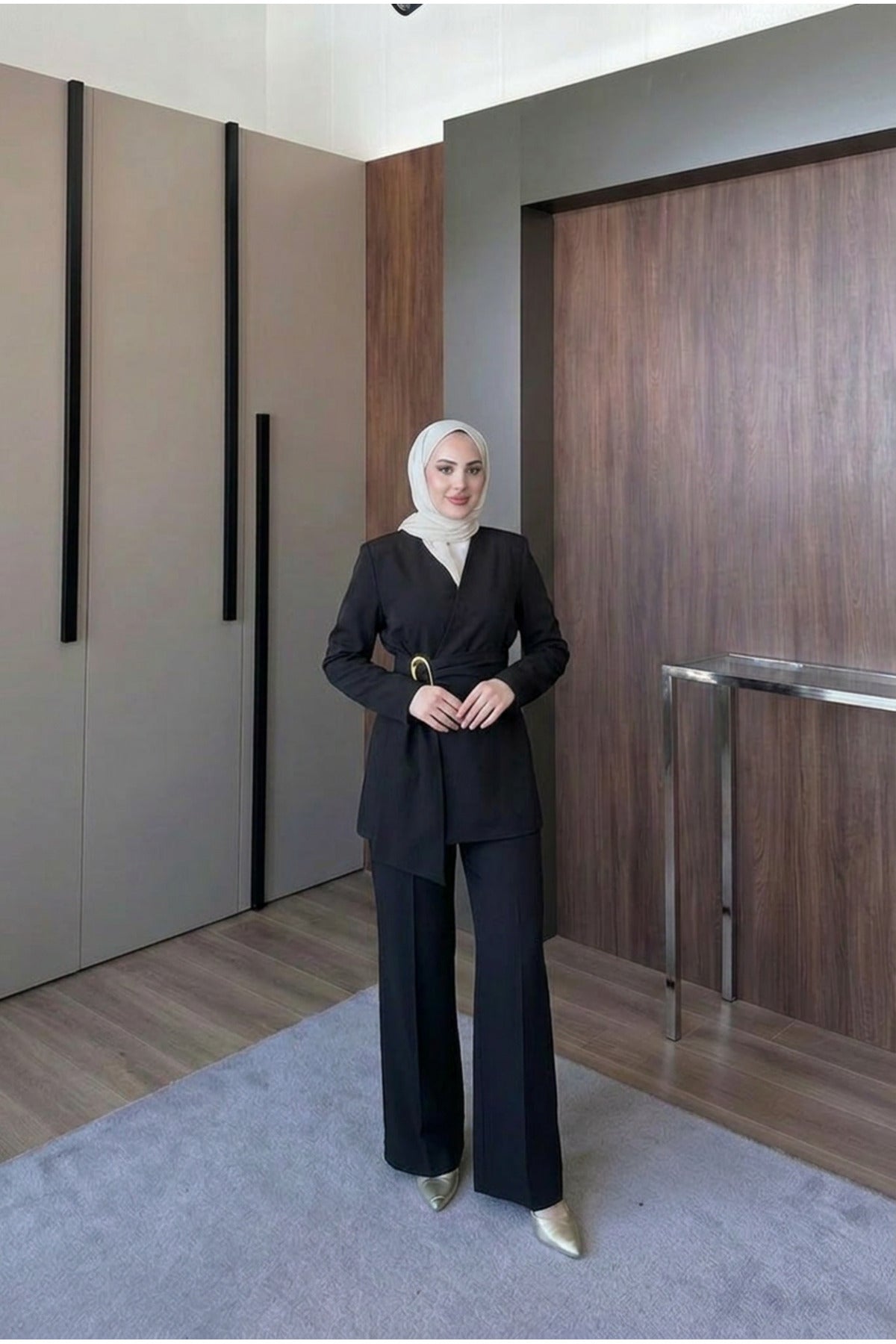 Kemer Detaylı Ceket Pantolon Takım