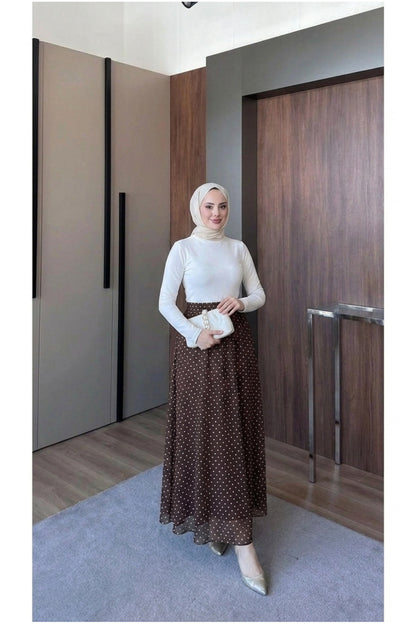 Puantiye Desenli Astarlı Tül Etek