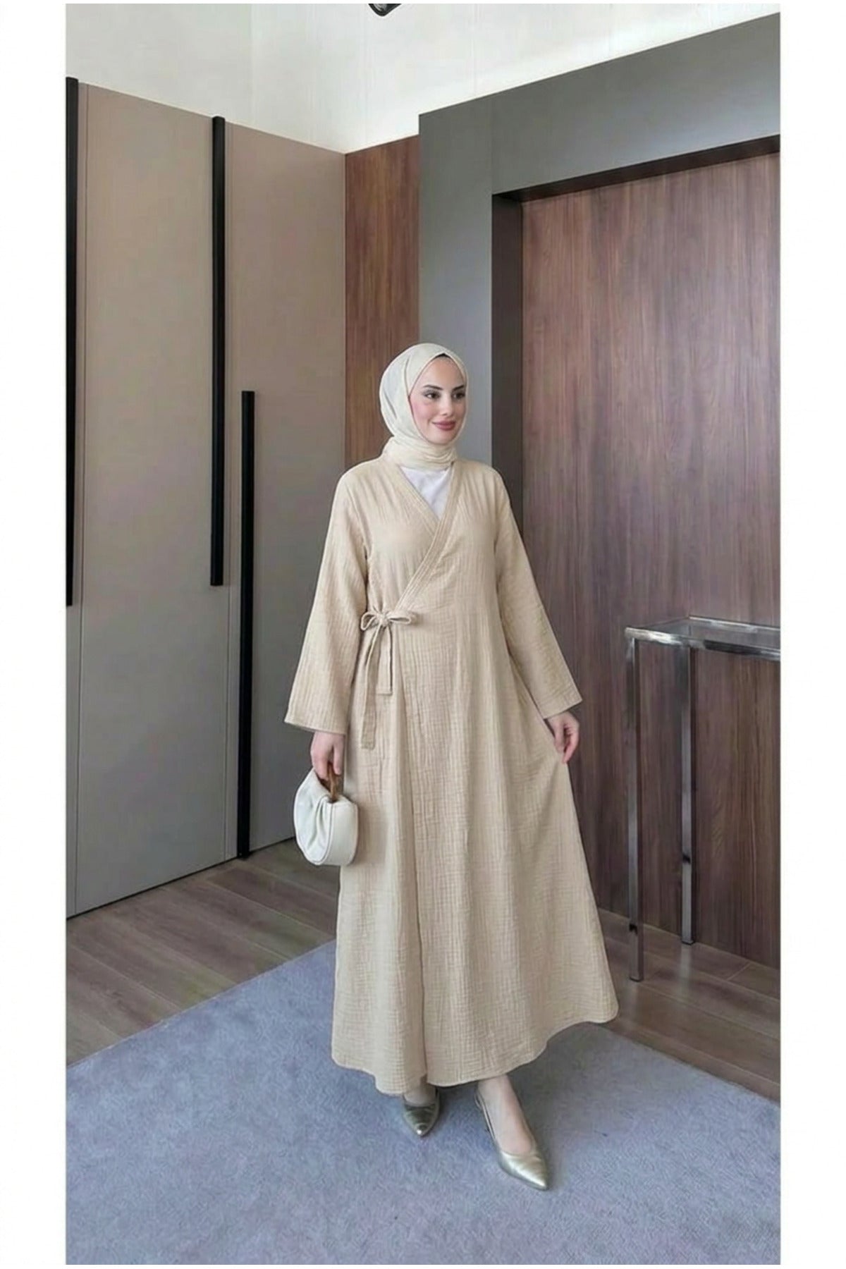 Müslin Uzun Önden Bağlamalı Kimono