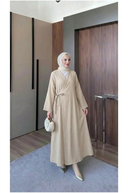 Müslin Uzun Önden Bağlamalı Kimono