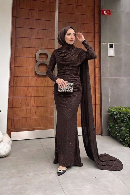 Karmen Pelerinli Işıltılı Abiye