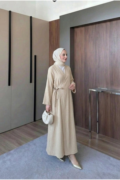 Müslin Uzun Önden Bağlamalı Kimono