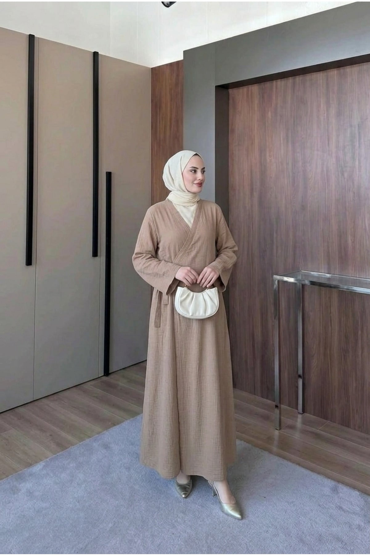 Müslin Uzun Önden Bağlamalı Kimono