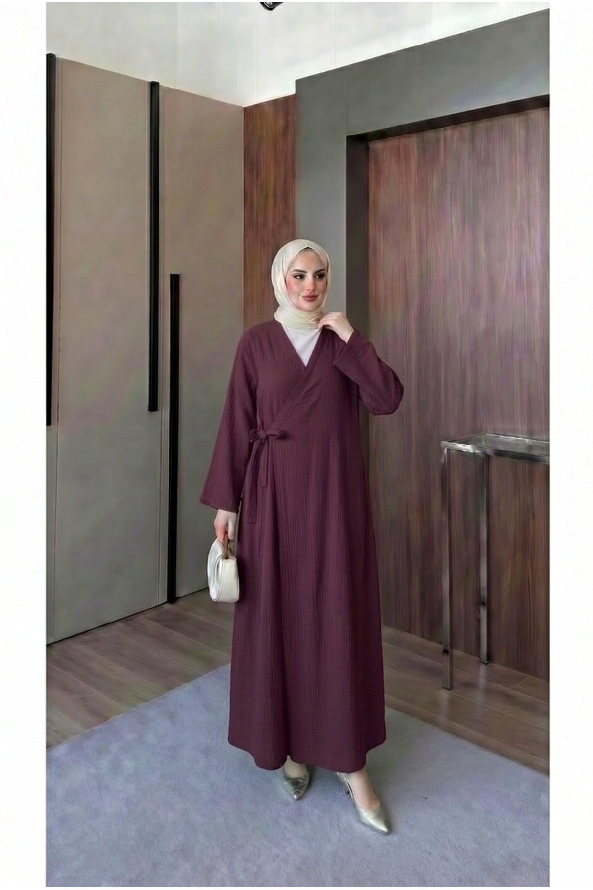 Müslin Uzun Önden Bağlamalı Kimono