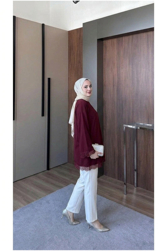 Dantel Detaylı Geniş Kol Bluz