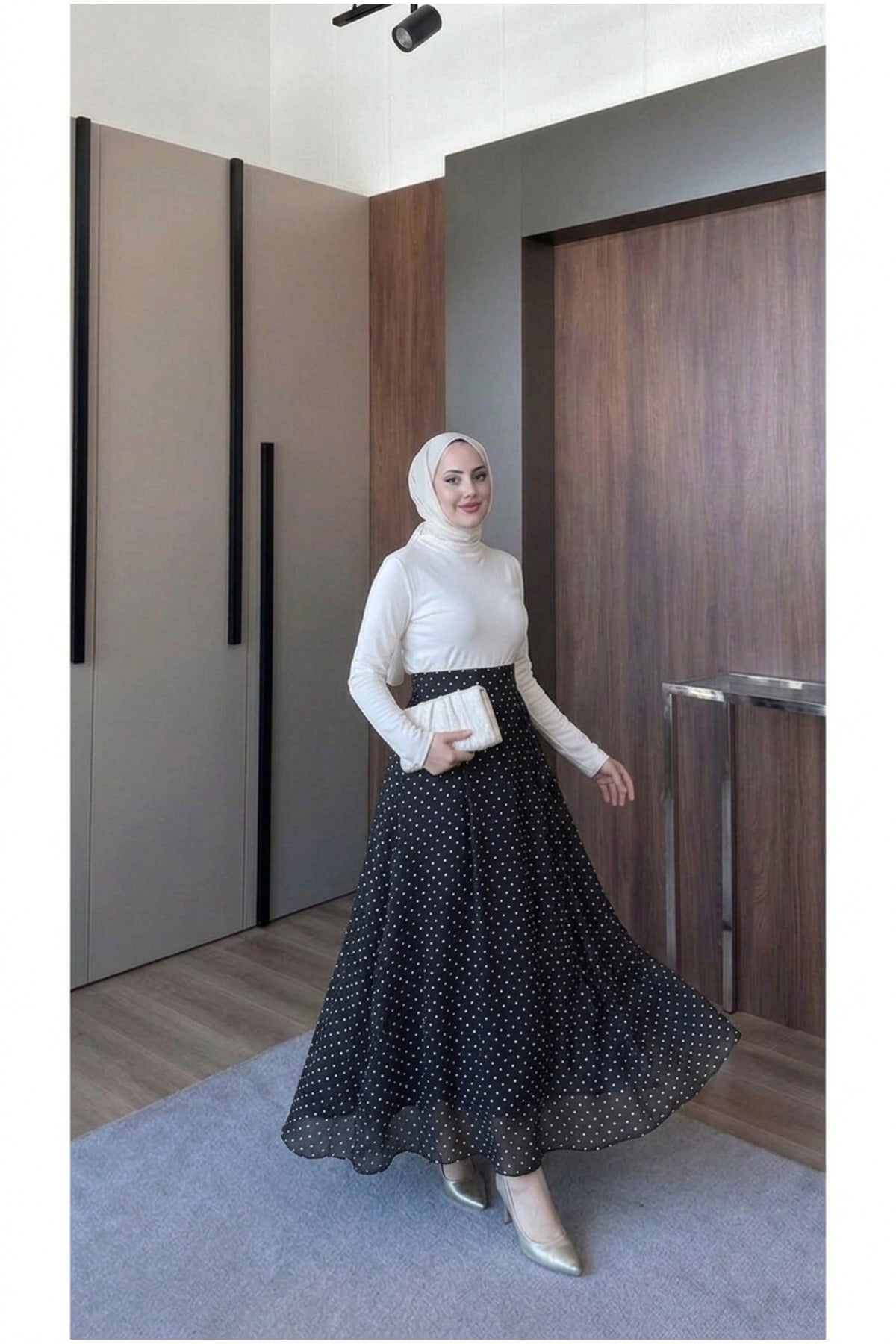 Puantiye Desenli Astarlı Tül Etek