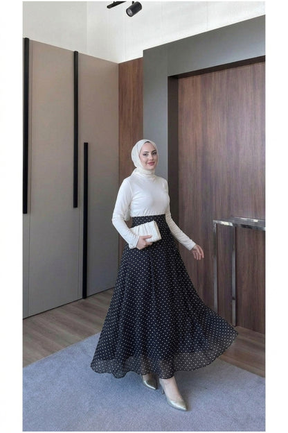 Puantiye Desenli Astarlı Tül Etek