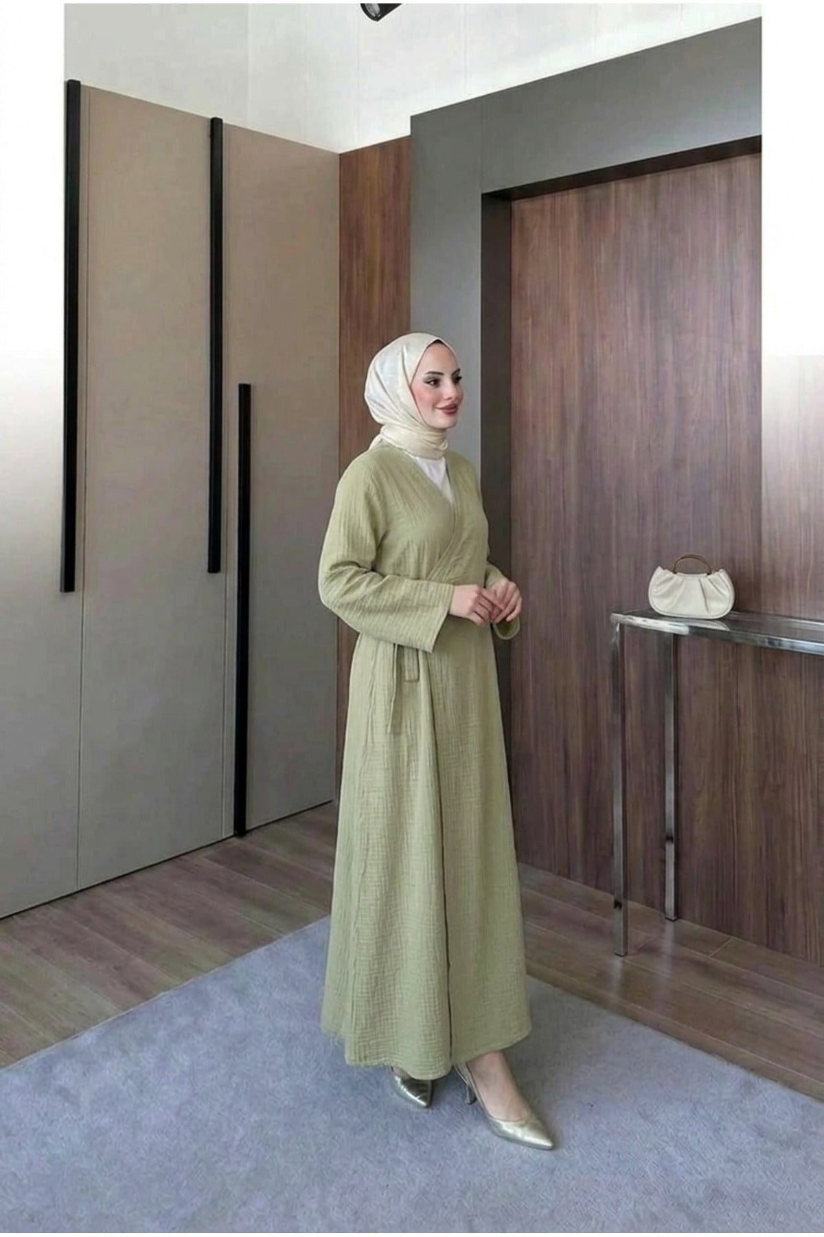 Müslin Uzun Önden Bağlamalı Kimono