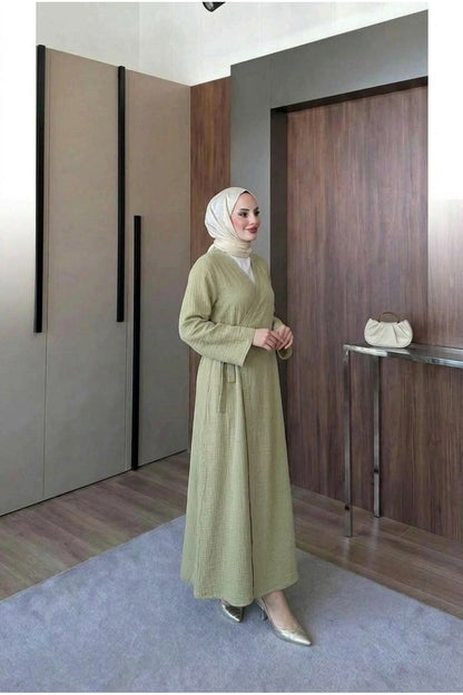 Müslin Uzun Önden Bağlamalı Kimono