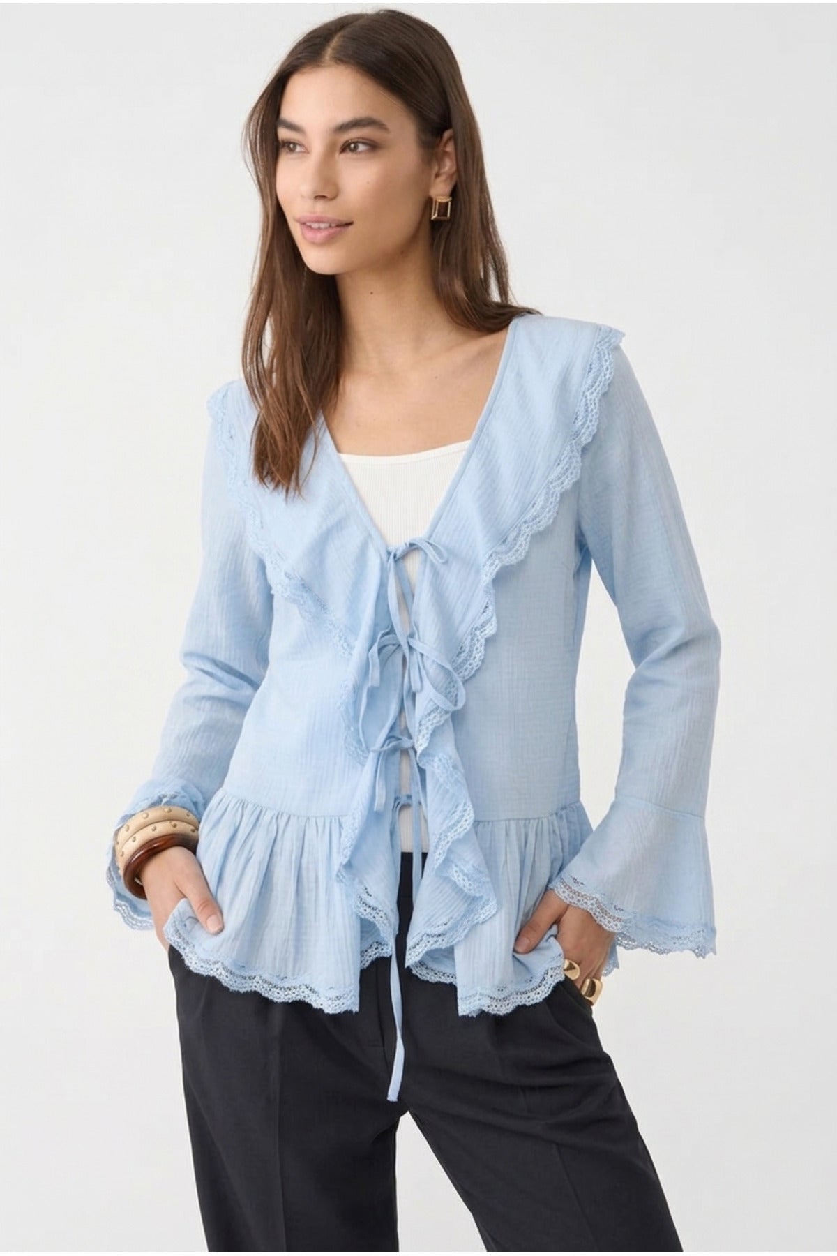Dantel Detaylı Bağlamalı Kimono