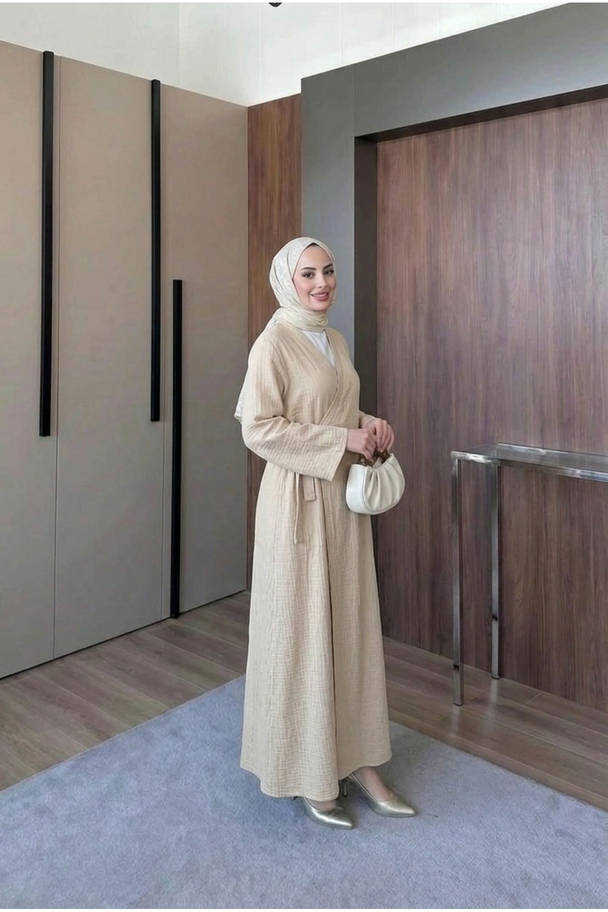Müslin Uzun Önden Bağlamalı Kimono