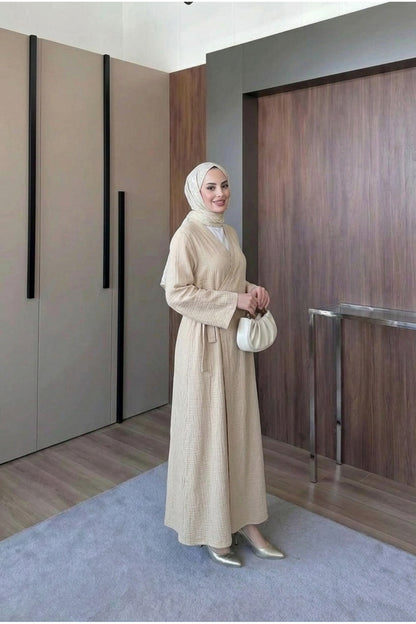 Müslin Uzun Önden Bağlamalı Kimono