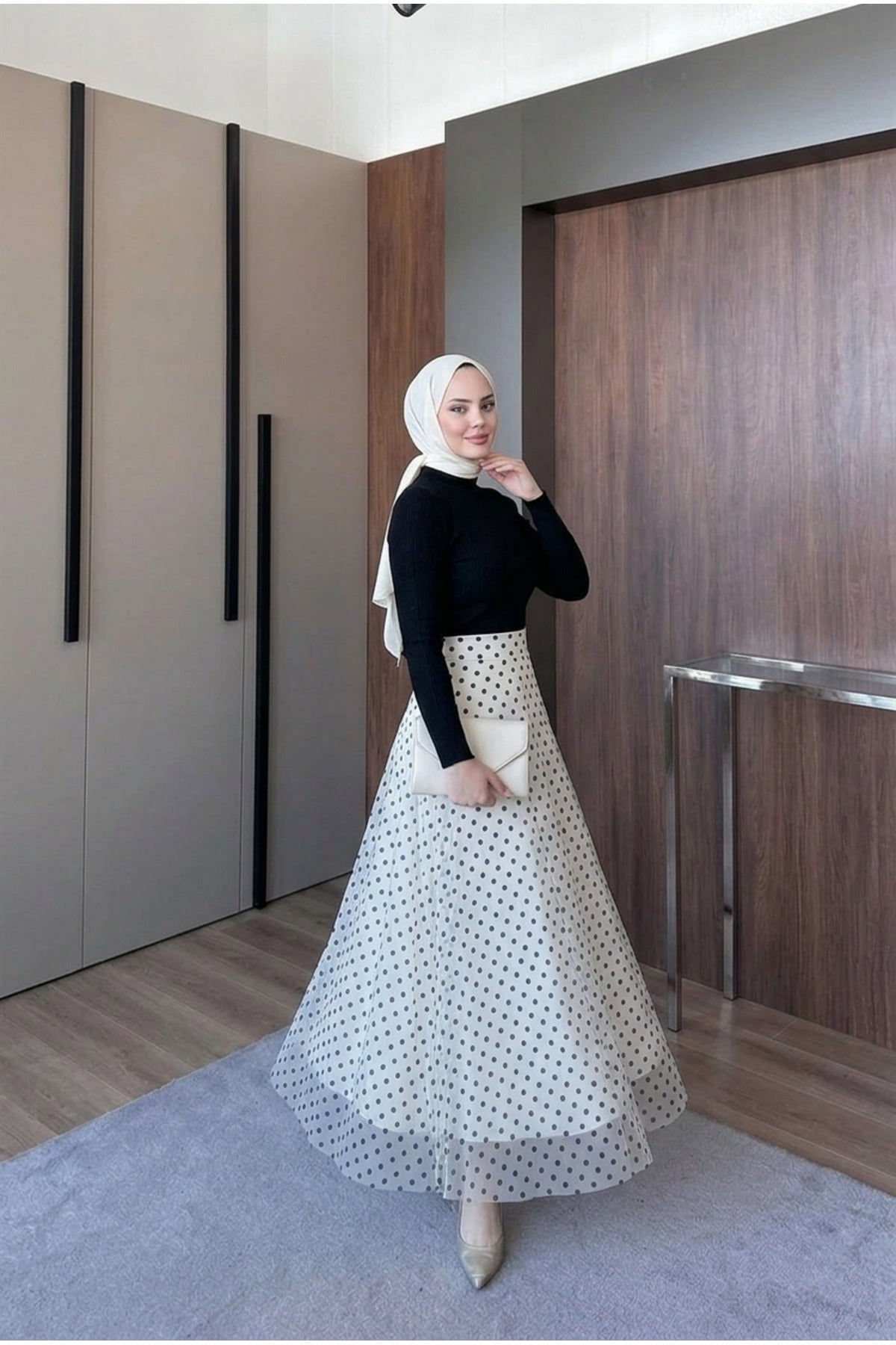 Puantiye Desenli Astarlı Tül Etek