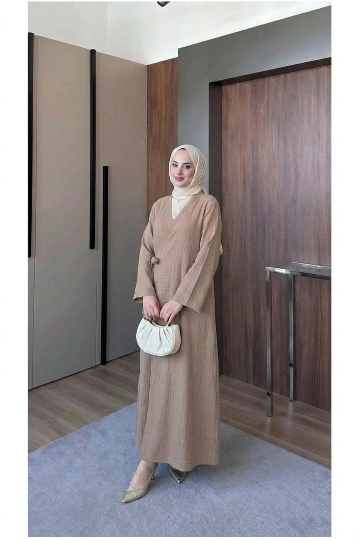 Müslin Uzun Önden Bağlamalı Kimono