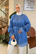 Kolları Gül Detaylı Organze Tunik