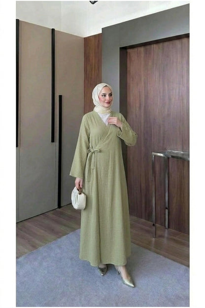 Müslin Uzun Önden Bağlamalı Kimono