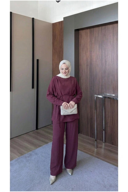 Vual Astarlı Omzu Şallı Pantolon Takım