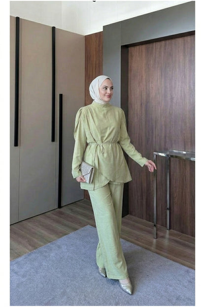 Vual Astarlı Omzu Şallı Pantolon Takım