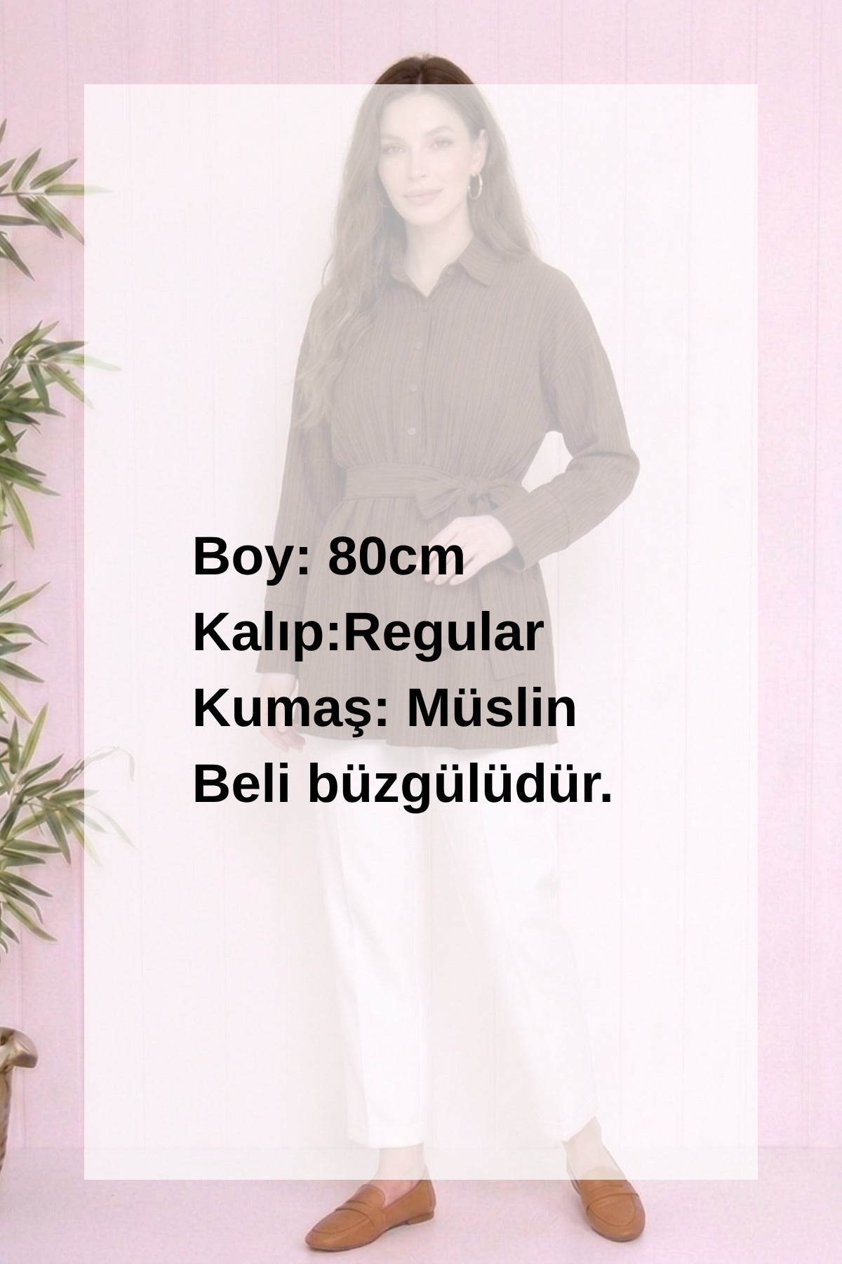 Beli Büzgülü Kuşaklı Müslin Tunik