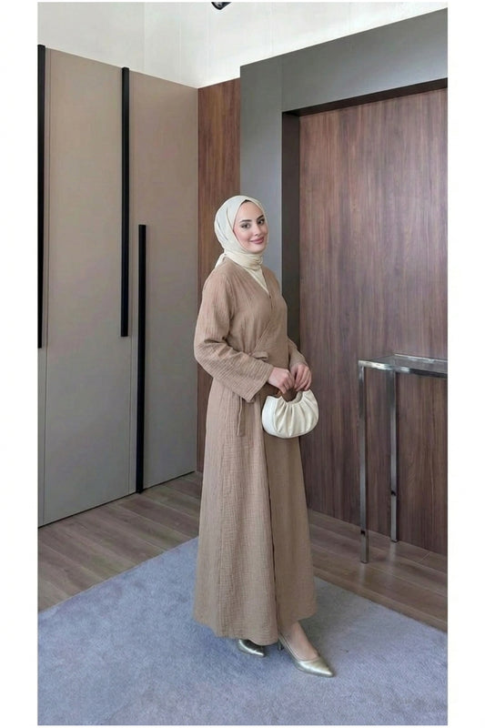 Müslin Uzun Önden Bağlamalı Kimono